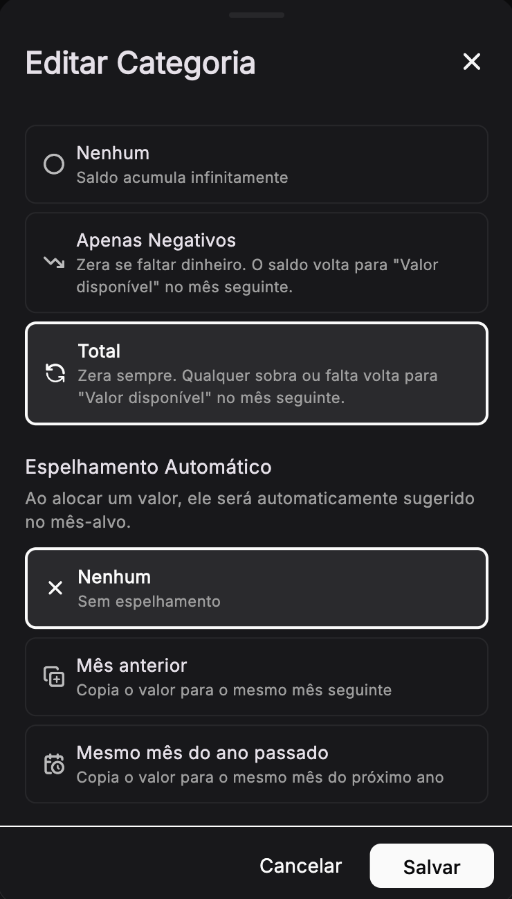Mais opções de categoria