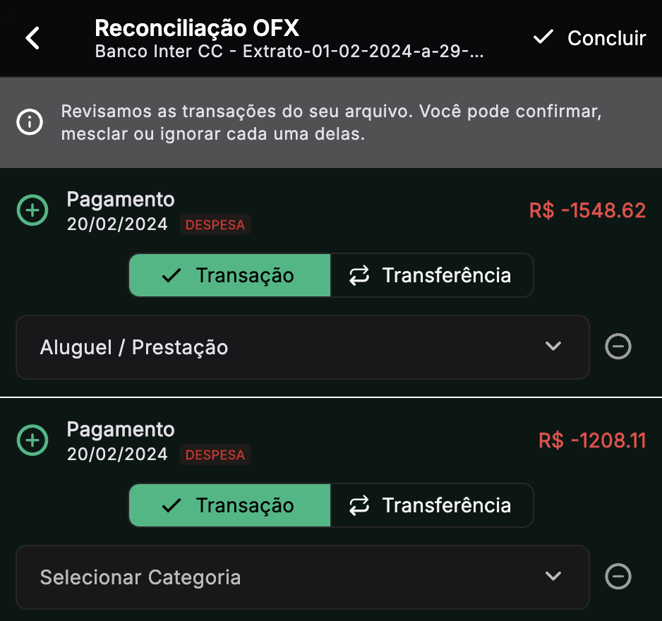 Importação de extrato OFX