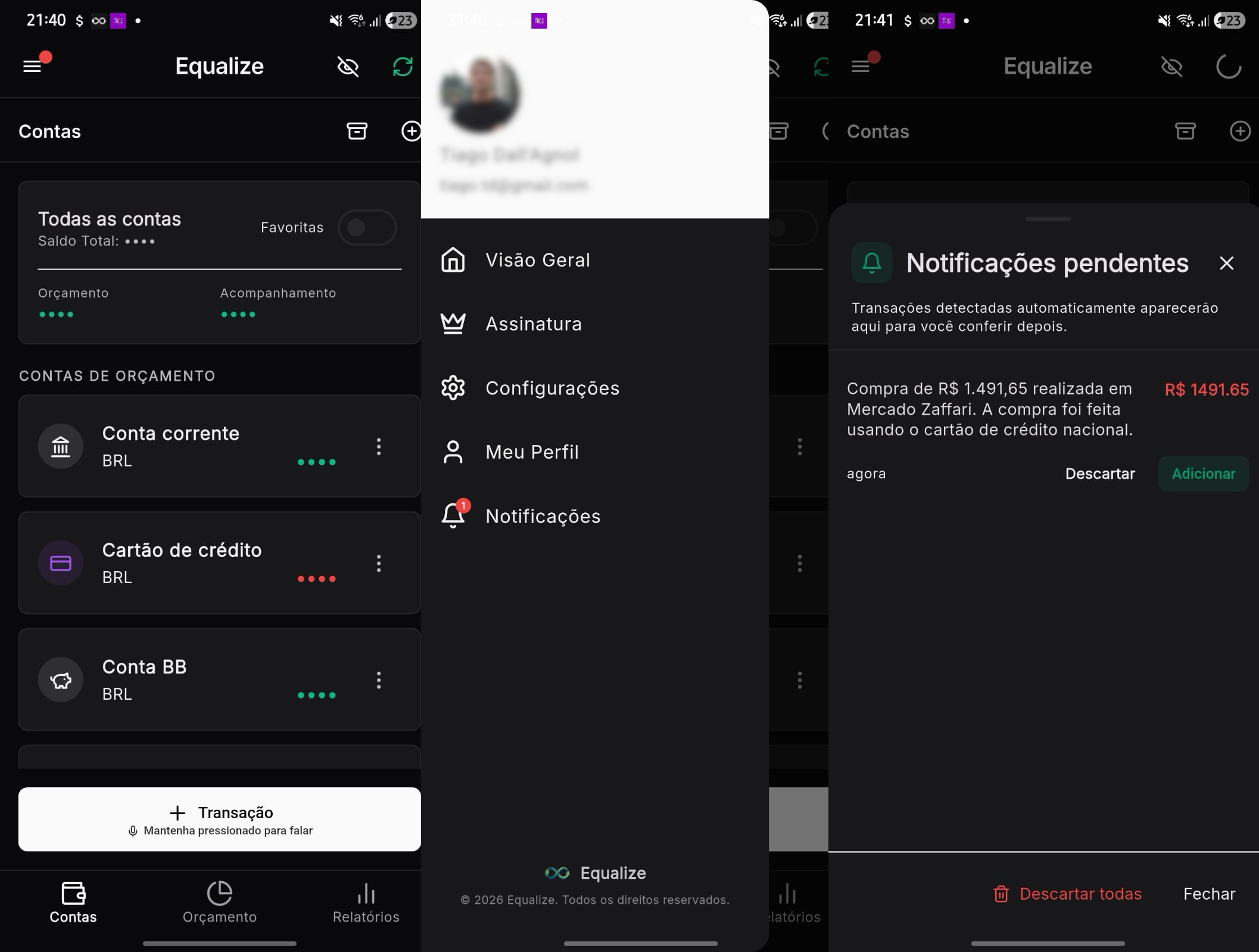 Notificações menu